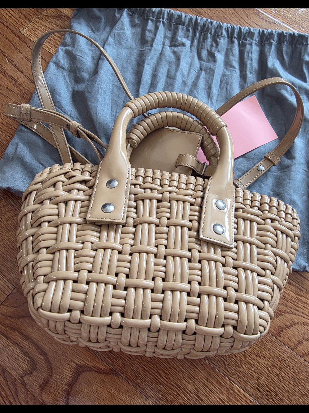 Balenciaga Beige Woven Mini Tote with Leather Trim - Picture 2 of 11